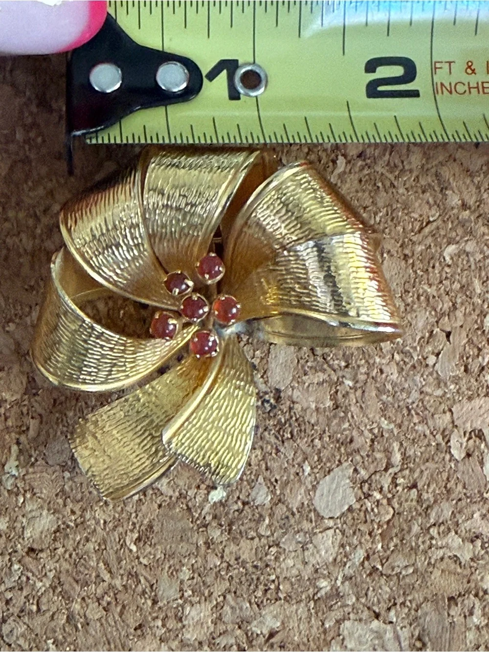Vintage Signed Austria Brushed Gold Bow Flower Brooch